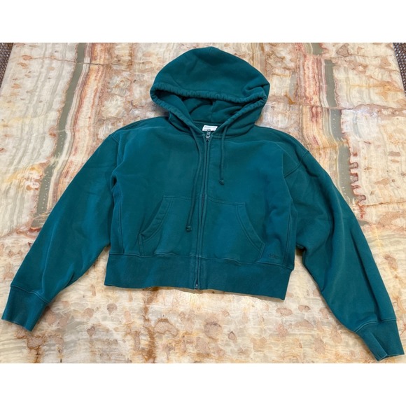 Blue Saks Fifth Avenue Tops - TNA Aritzia Womens Perfect Full Zip Crop Hoodie Teal Green Cozy Sweatfleece S